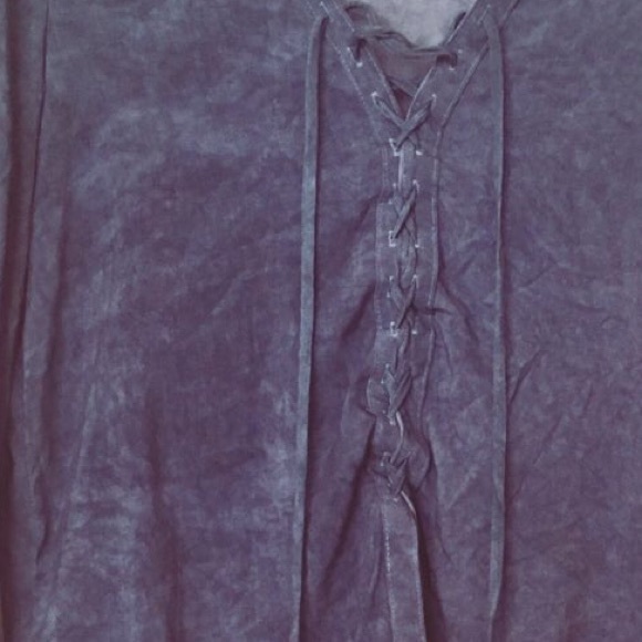 Lace Up Denim Colored Top - Picture 2 of 2